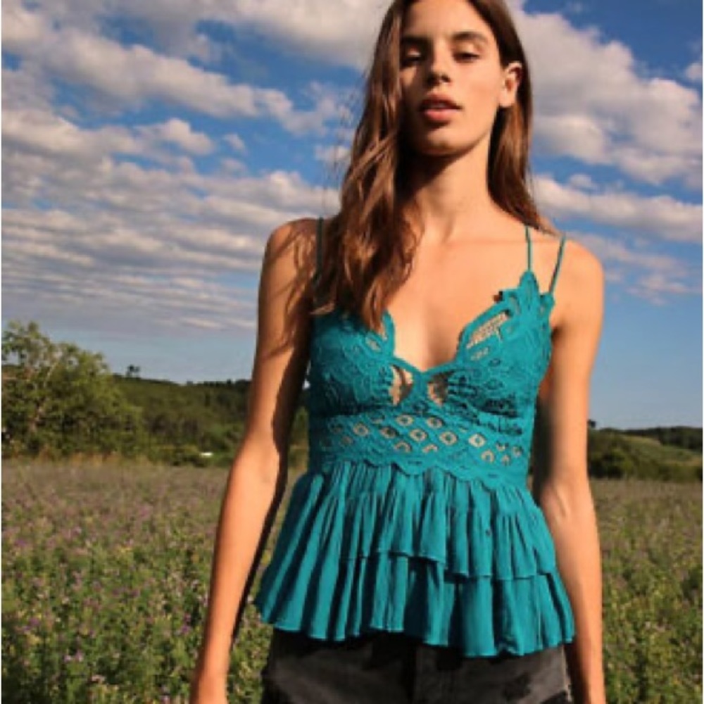 Free People Intimately Adella Cami Blouse Top Embroidered Lace Flowy